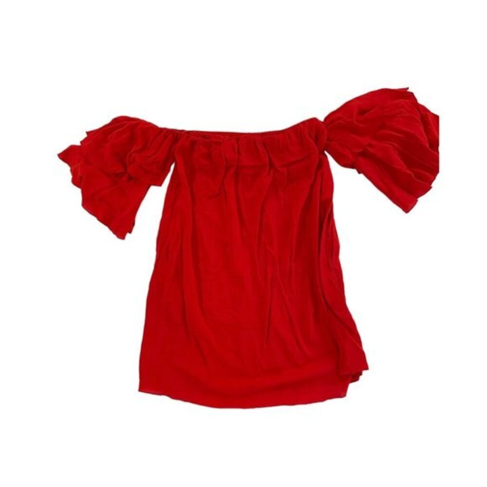 Elan Red Off The‎ Shoulder Ruffle Tiered Sleeve Blouse Top